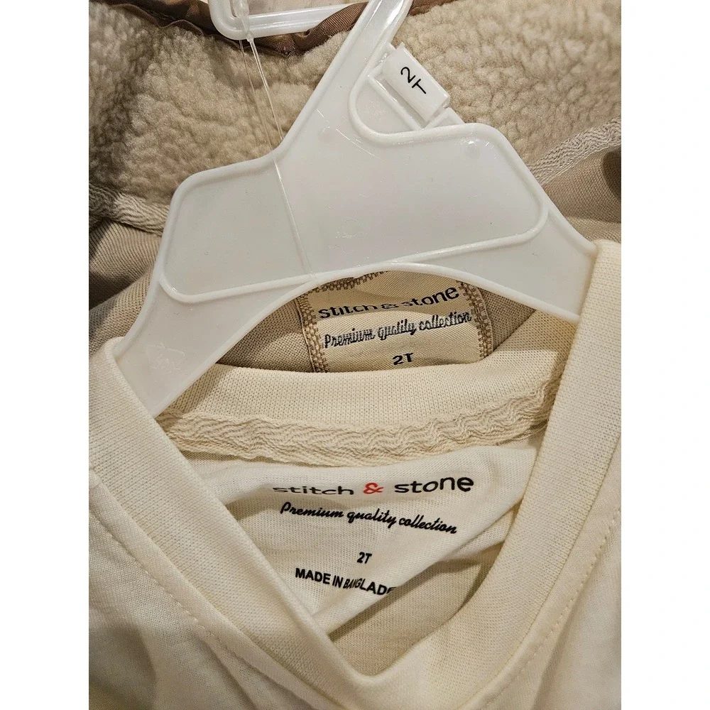 Toddler Boys 3pc Joggers Set Sherpa Vest Bear Graphic Tee Tan 2T